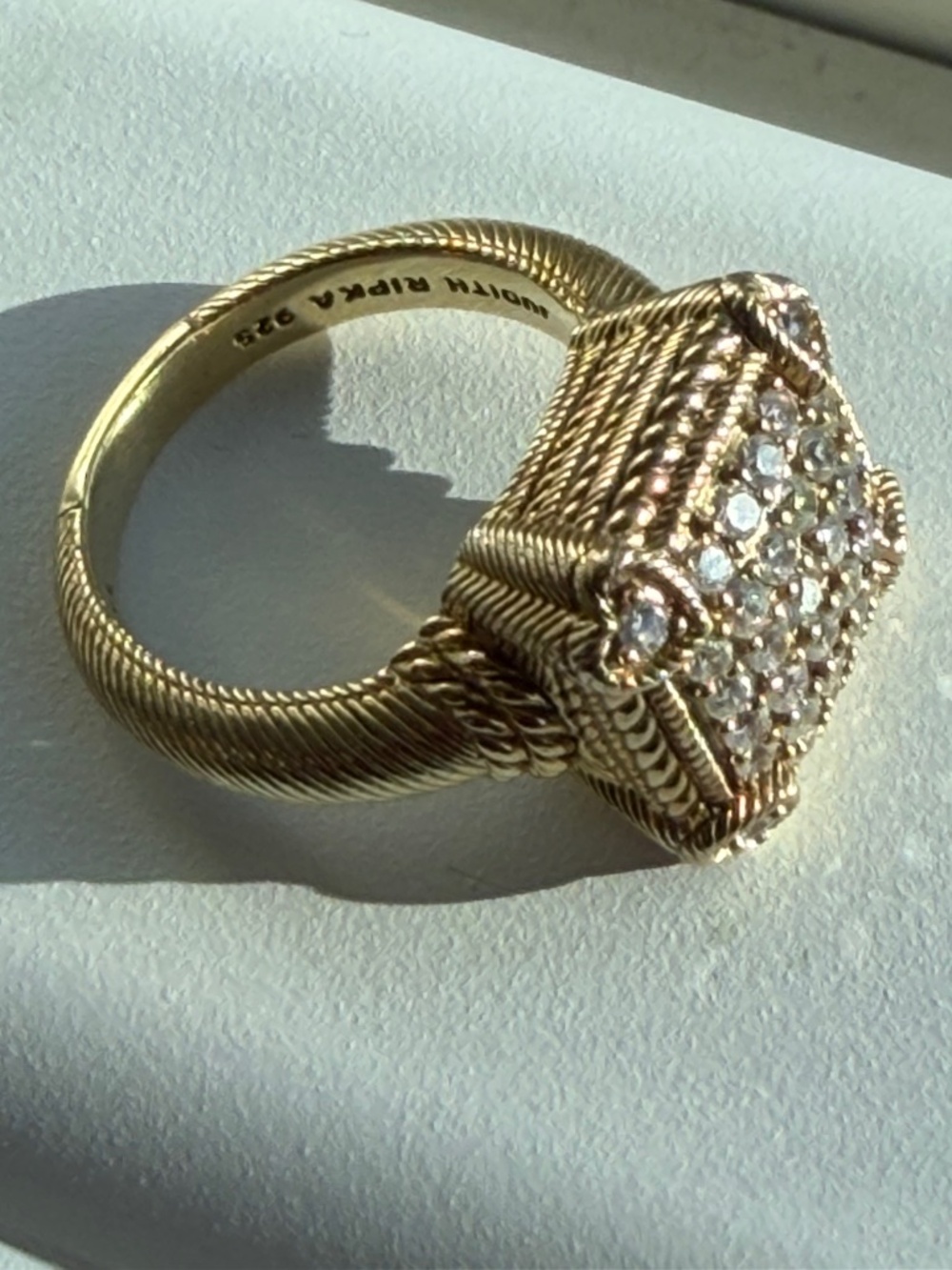 Vtg Judith Ripka 925 Sterling Gold Tone Cz stunning cocktail r with Heart Accent - Picture 1 of 1